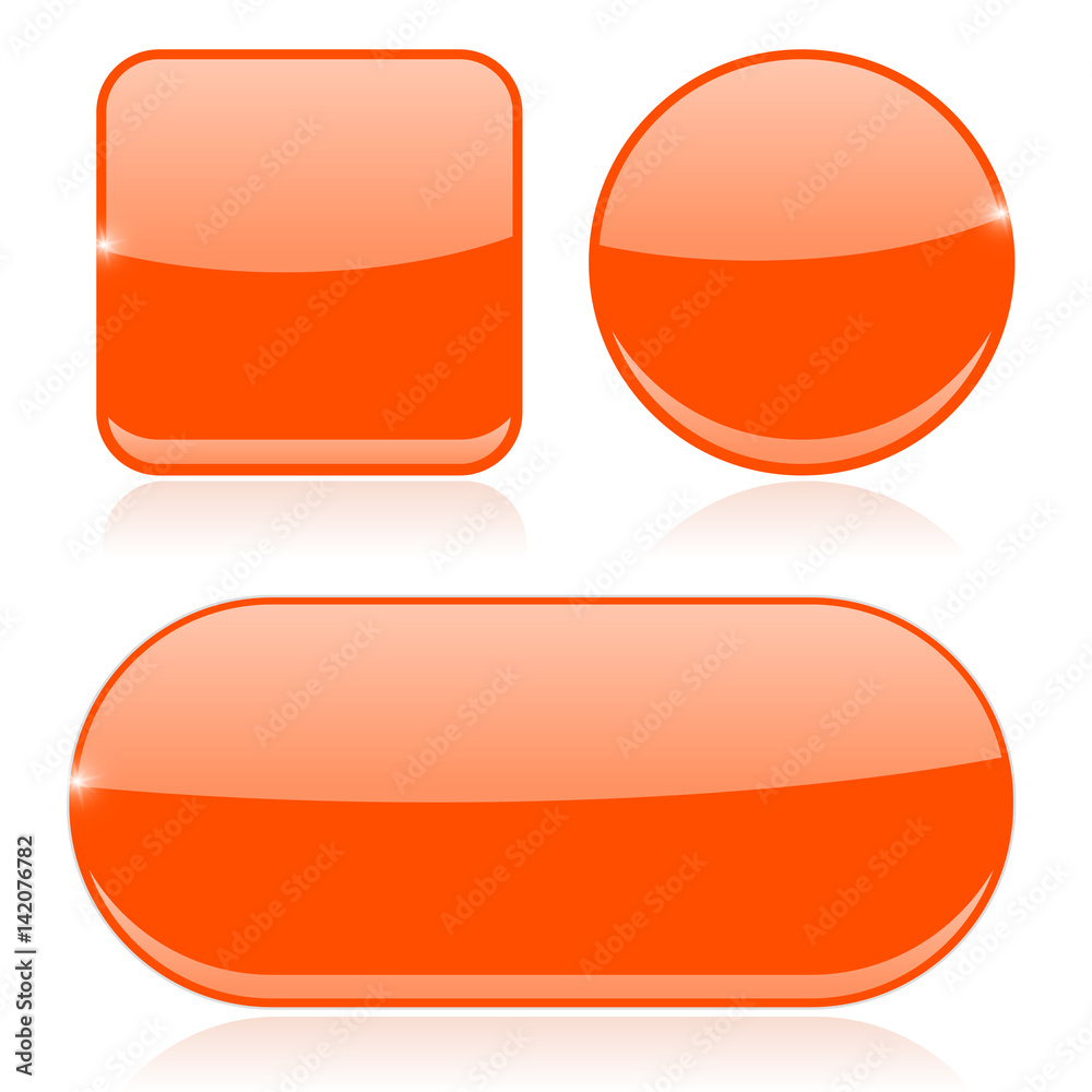Orange buttons. Round, square and oval shiny icons Orange buttons. Round, square and oval shiny icons