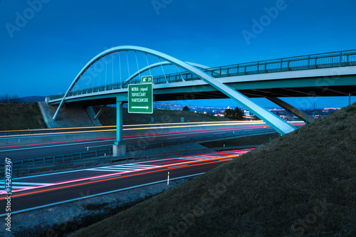 modern bridge ovet the highway, evening light,Nitra, Slovakia