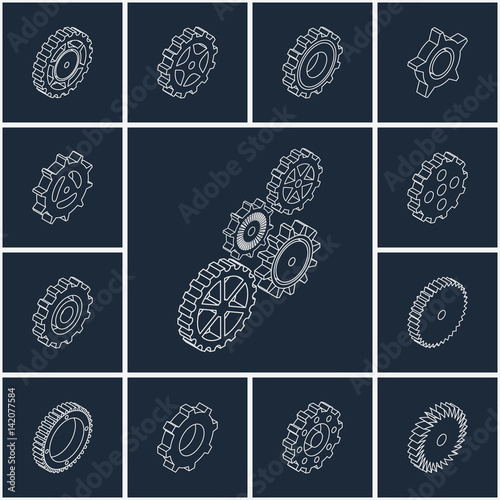 Set of web icons metal mechanical gears