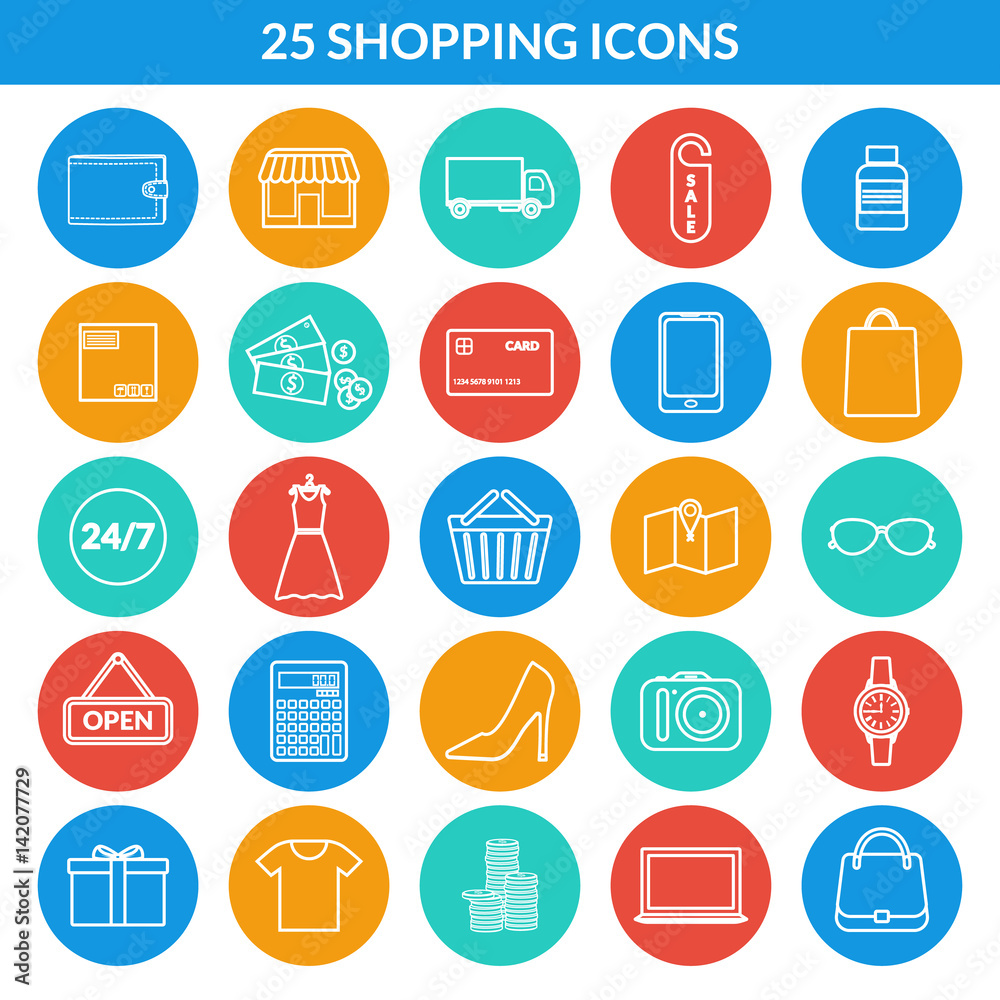Set of white outline icons online shop Set of white outline icons online shop