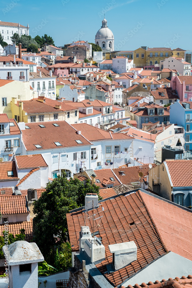 Lisbon, Portugal. View of roofs in Alfama