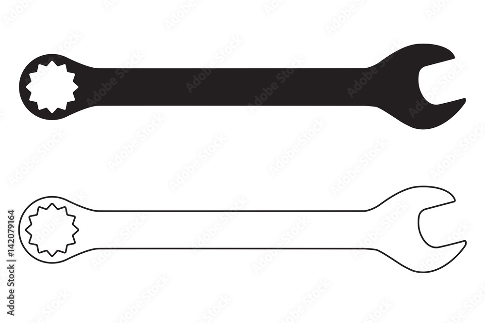 Wrench. White outline icon Wrench. White outline icon
