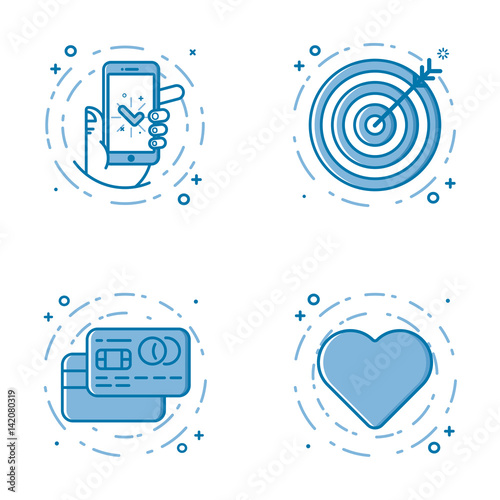 Vector illustration set of flat bold line icons with star - favorite sign, shield - web security, 24 7.