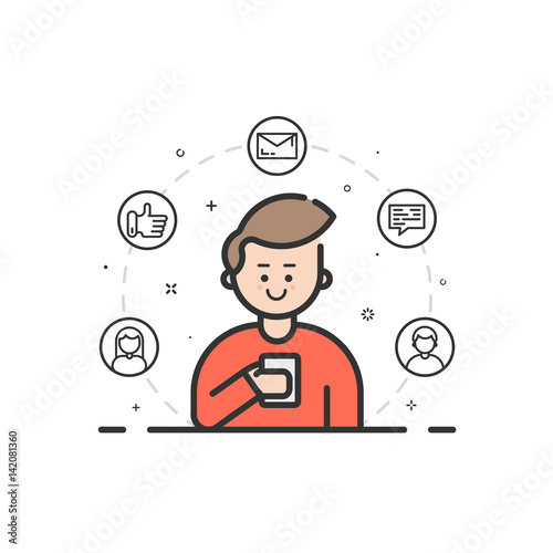 Vector illustration set of flat bold line icons with star - favorite sign, shield - web security, 24 7.