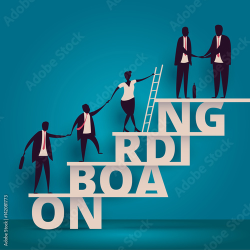 Business onboarding concept. HR manager hiring employee or workers for job. Recruiting staff or personnel in company. Organizational socialization vector illustration. Talent acquisition illustration. photo