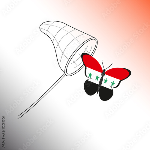Butterfly with the flag of Syria and landing net