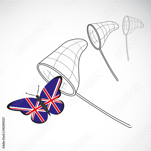 Butterfly with the flag of Great Britain and landing net