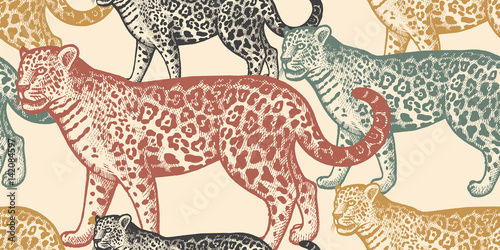 Seamless pattern with animal Jaguar.