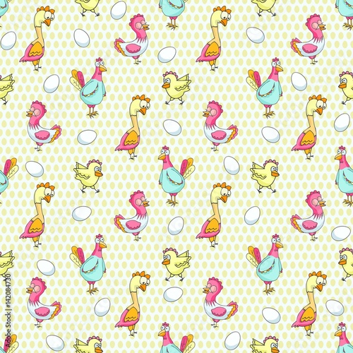 Seamless vector pattern with eggs and chicks