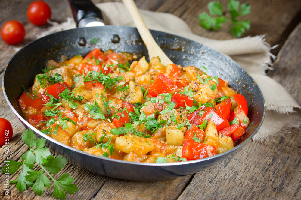 Vegetable saute in frying pan Vegetable saute in frying pan
