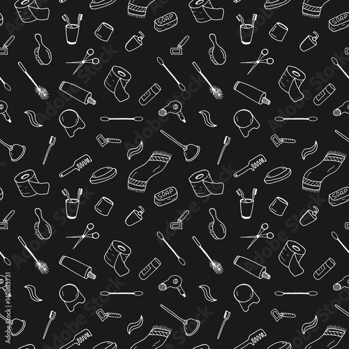 Bath accessories seamless pattern in doodle style.