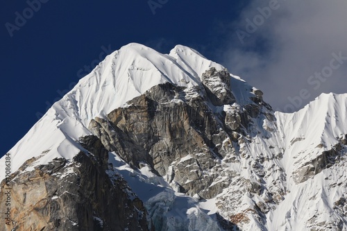 Glacier covered peak of mount Lobuche East. View from Dzongla, Mount Everest National Park, Nepal. photo
