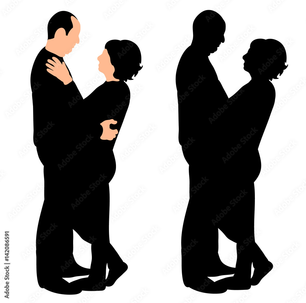 vector black silhouette man and woman looking at each other love Stock ...