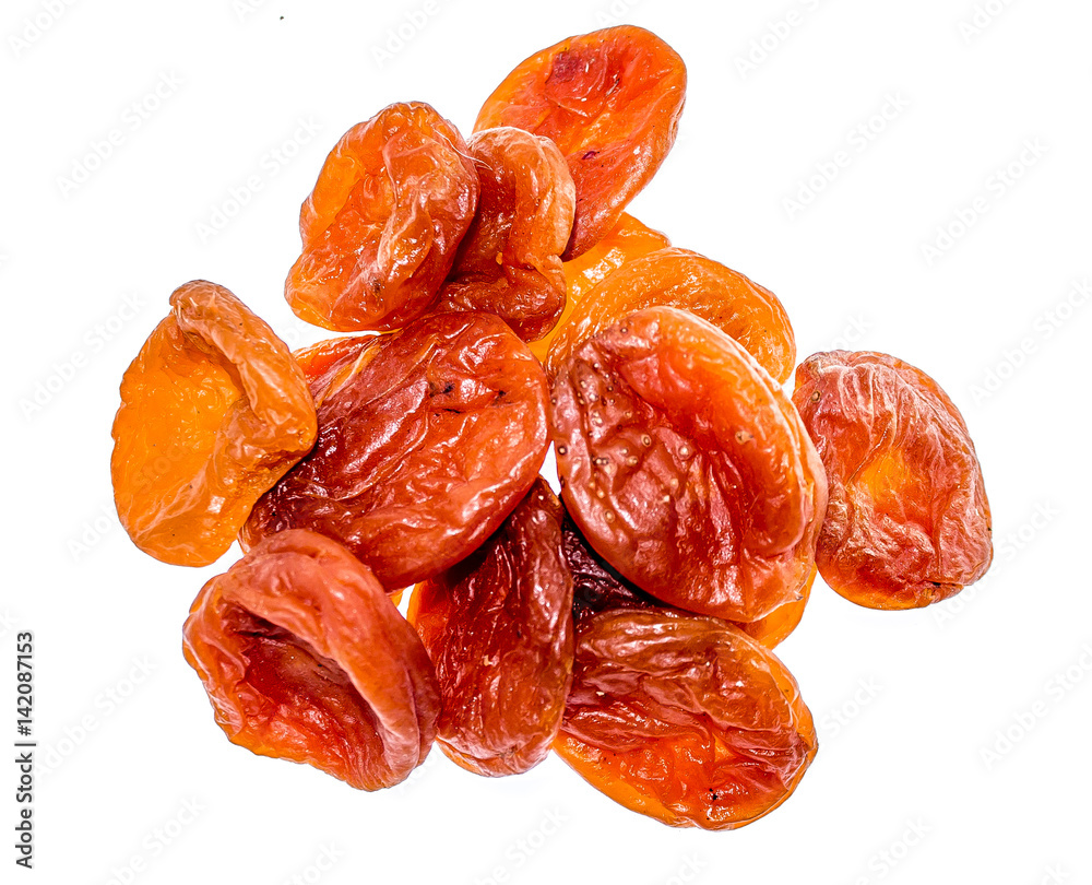 Dried apricots on a white background Dried apricots on a white background