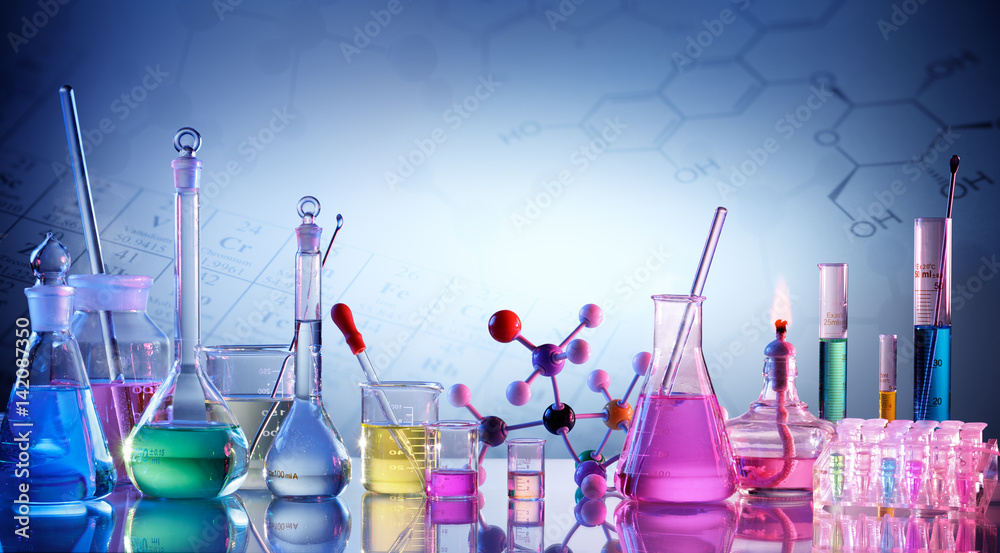 Laboratory Research -  Scientific Glassware For Chemical Background
 - obrazy, fototapety, plakaty 