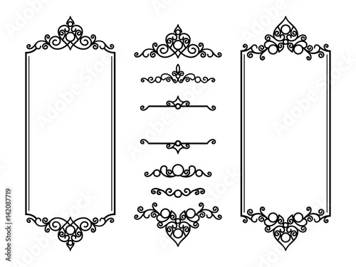 Vintage curly frames and vignettes on white
