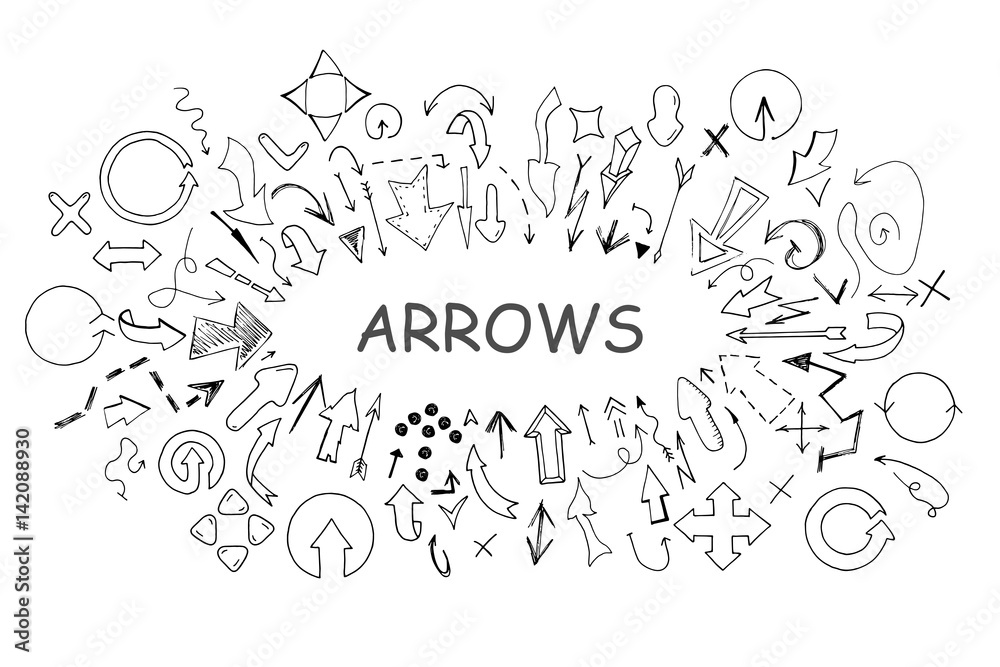 Arrows collection in doodle style. Hand drawn