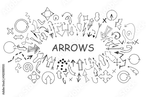 Arrows collection in doodle style. Hand drawn