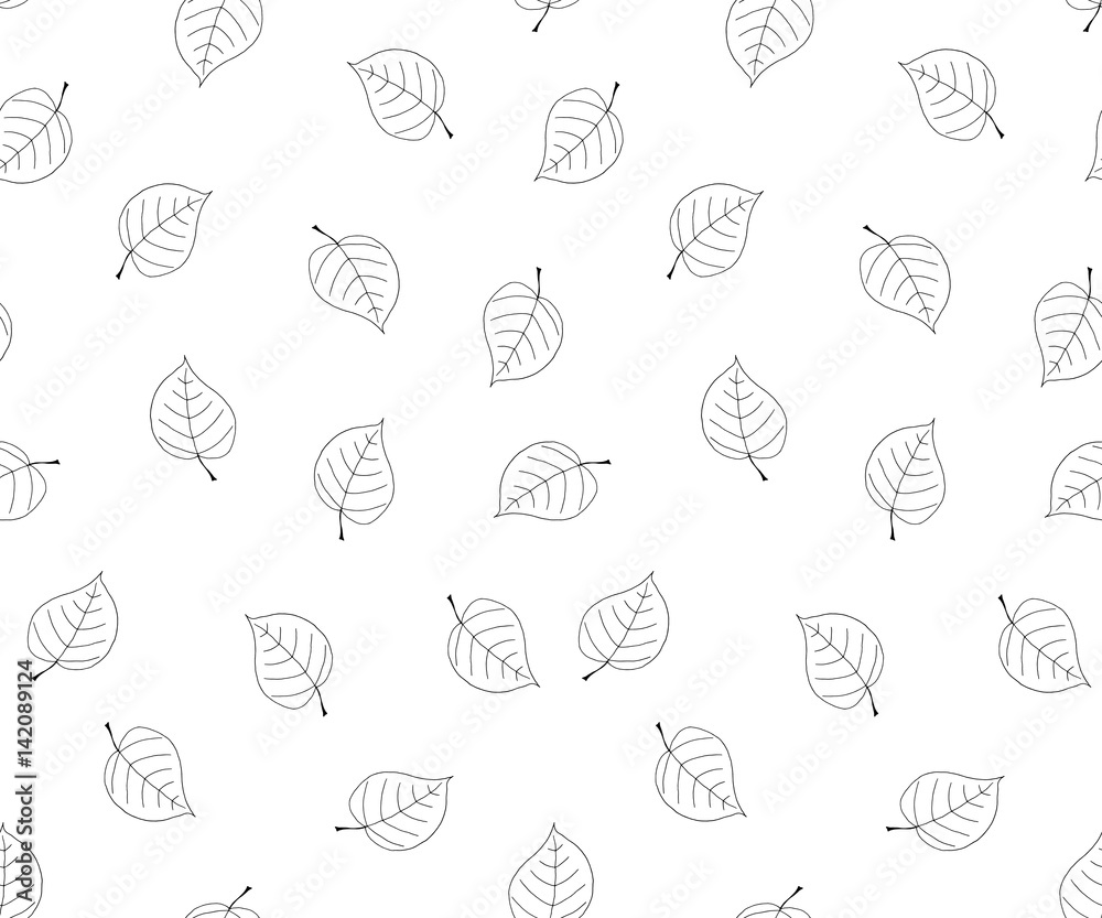 Hand drawn leaves in doodle style.Seamless