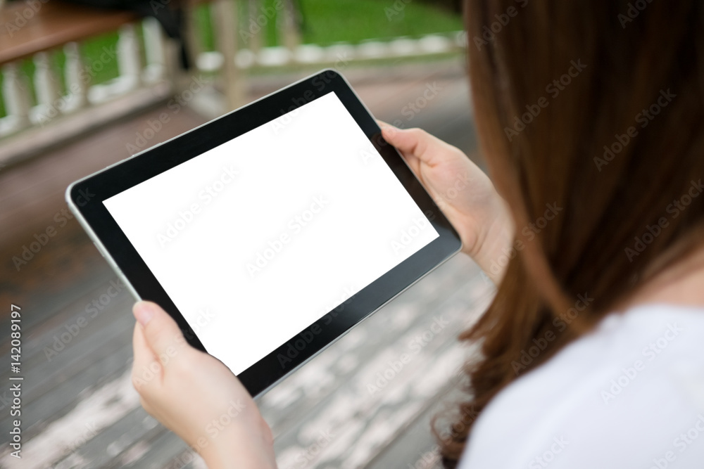 woman using tablet