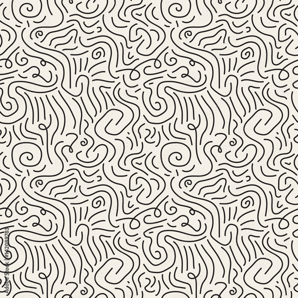 Curve seamless pattern in memphis style.