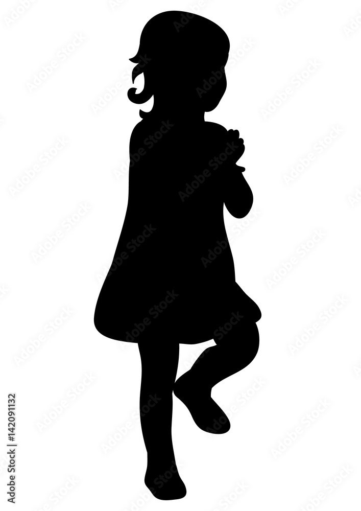 Silhouette of a child dancing vector, isolated