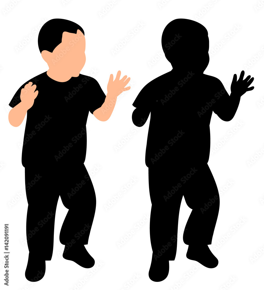 Silhouette child goes, hands vector, isolated