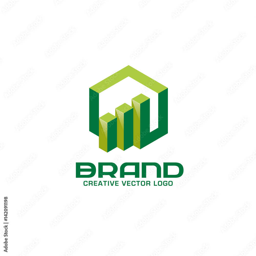 Business finance logo. Arrows and info graphic 3d bar logo,  vector logo concept. Business economic logo