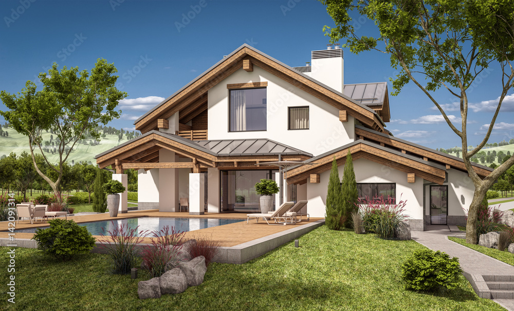 3d rendering of modern house at night 3d rendering of modern house at night