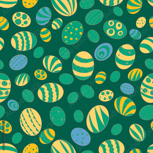 Illustration for the holiday of Easter. Pattern with the image of Easter eggs on a background of cobalt blue color