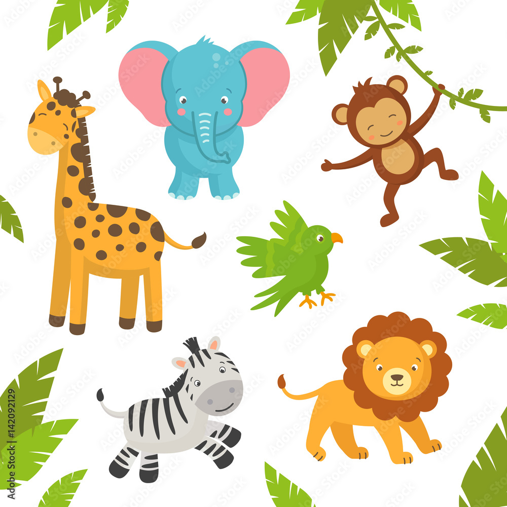 Naklejka premium Vector Illustration of Cute Jungle Animals 