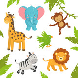 Vector Illustration of Cute Jungle Animals 