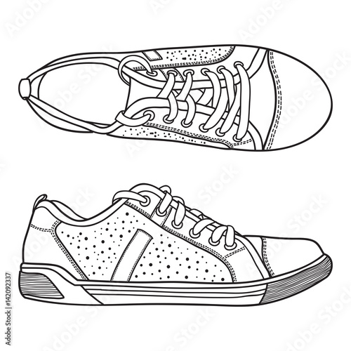Hand drawn summer sneakers, gym shoes. Doodle vector illustration.