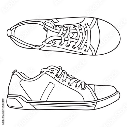 Hand drawn sneakers, gym shoes. Doodle vector illustration.