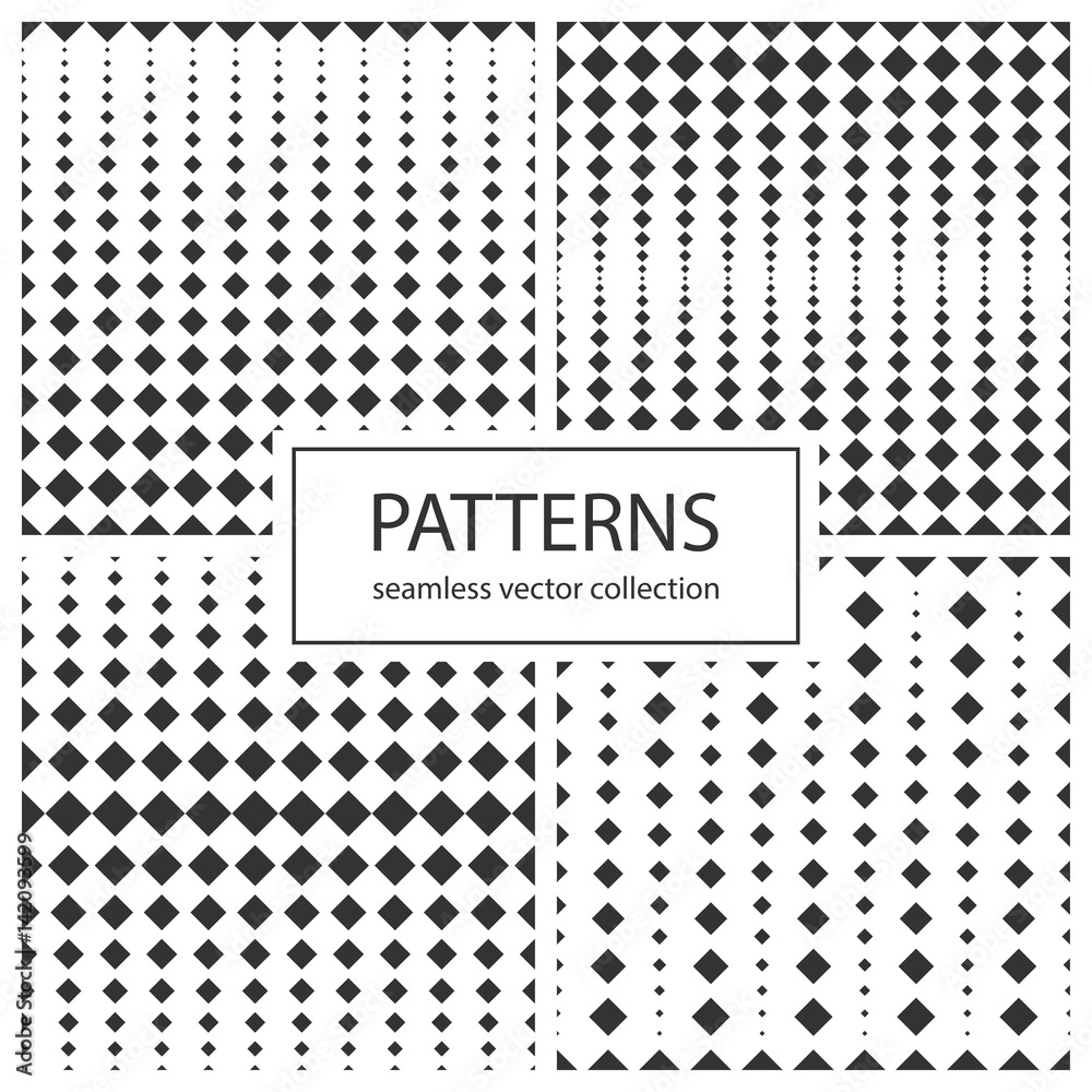 Collection of halftone seamless geometric patterns.