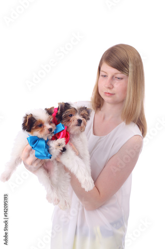 Girl and puppies