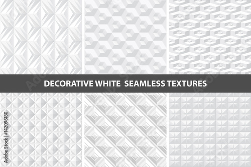 White decorative seamless 3d geometric textures.