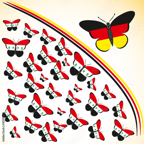 Butterflies with the flag of Syria and Germany