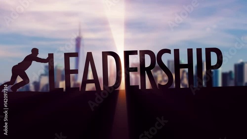 Leadership - Businessman silhouette pushing thematic title