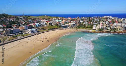 Aerial view of Bondi Beach or Bondi Bay at sunny day in Sydney