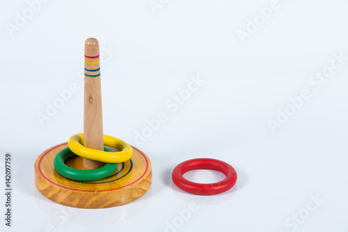 Quoits, wooden toy isolated on white background
