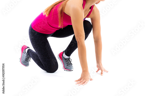 sport woman female in the start position isolated