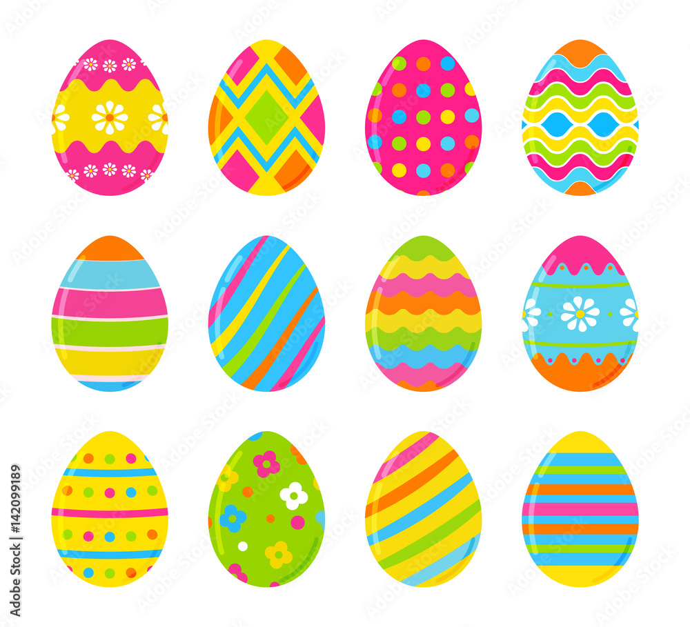Set of vector colorful Easter eggs. Decoration for Easter design. Isolated on white background.