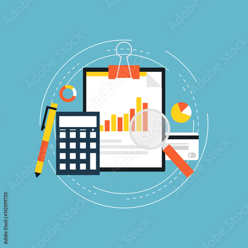 Business graph statistics flat vector illustration design. Business data analysis, global seo analytics, financial research report, market stats, infographic elements. Design for web banners and apps
