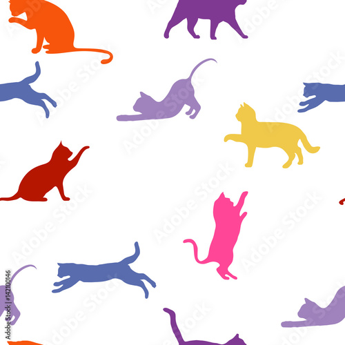 Cats. seamless baby background with colour cats.
