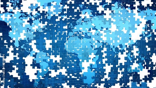 Puzzle World map forming from pieces with alpha channel