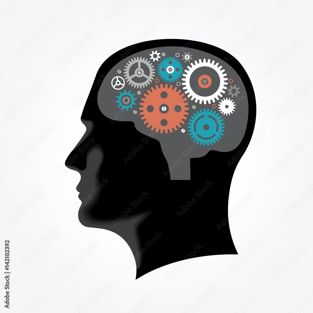 Silhouette of a man's head with gears in the shape of the brain Silhouette of a man's head with gears in the shape of the brain