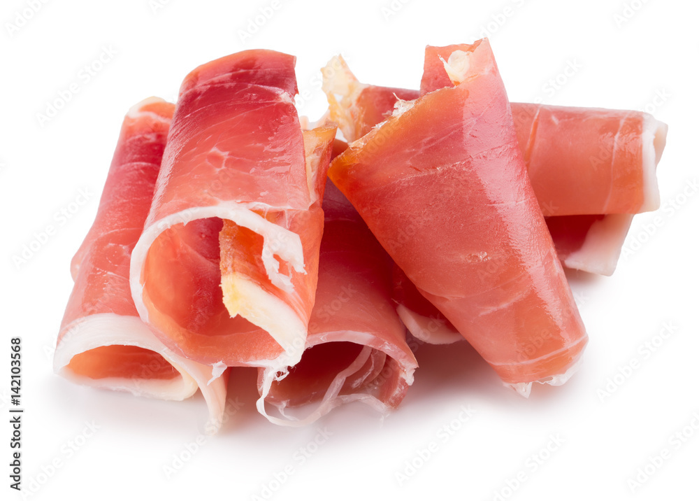 ham slices isolated on a white background