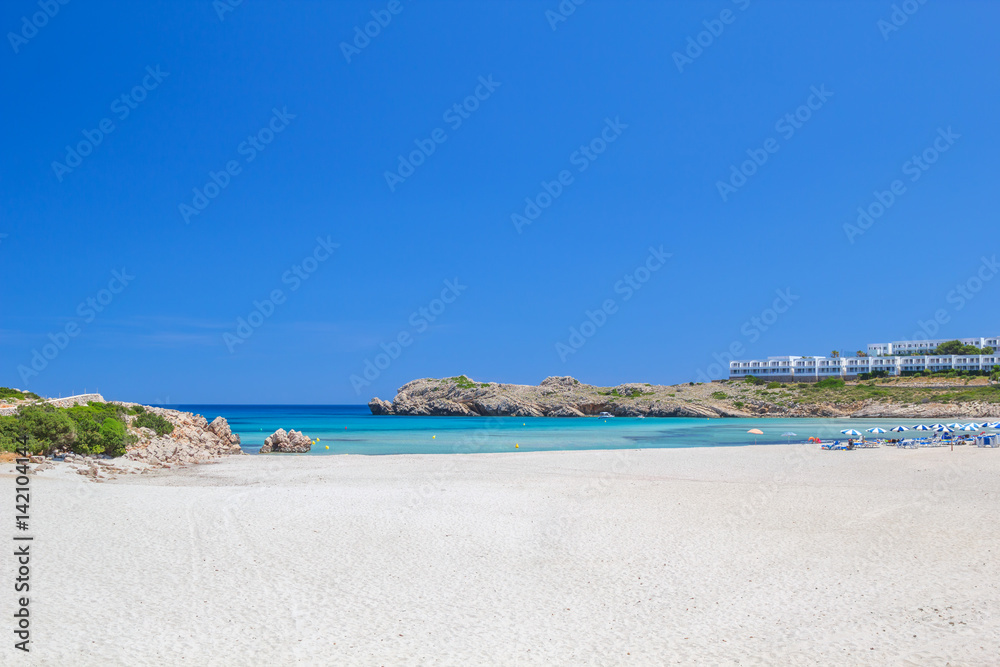 Arenal de Son Saura beach in summer sunny day at Menorca island.