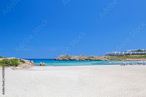 Arenal de Son Saura beach in summer sunny day at Menorca island. photo